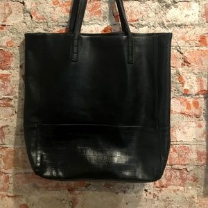Halogen Black Leather Tote with Embossed Detail